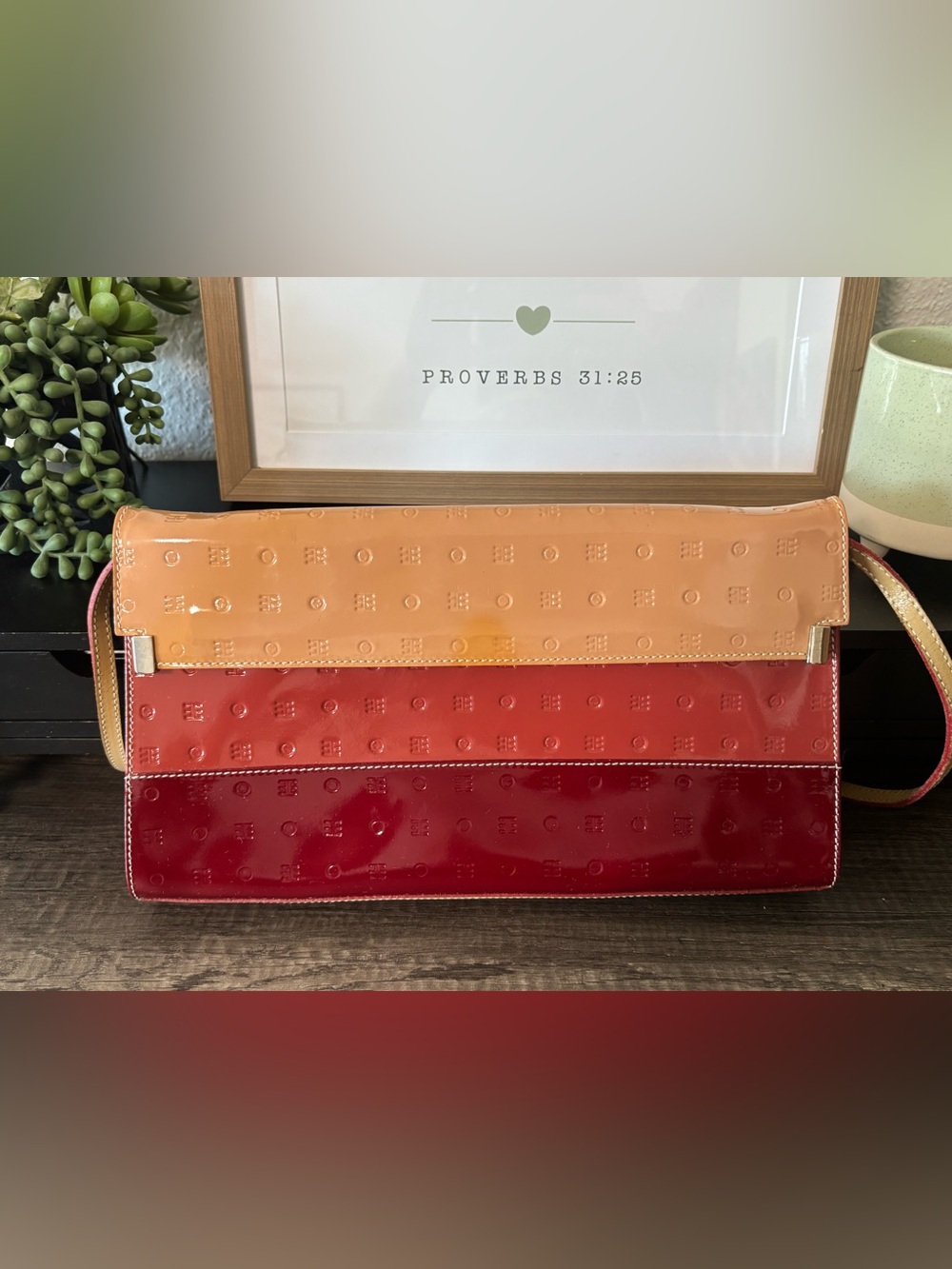 Arcadia Tricolor Patent Leather Shoulder Bag in Blush, Rose & Burgundy